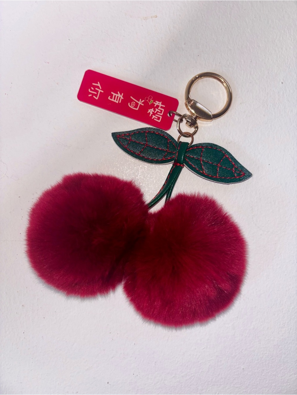 Fuzzy Cherry Bag Charm Keychain Japanese Tag Kawaii Y2K Harajuku - Picture 3 of 5
